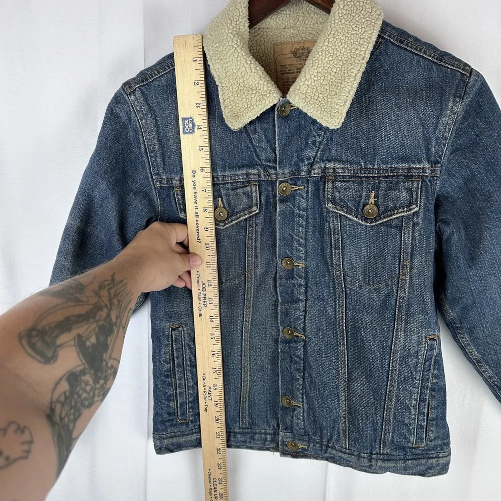 Old Navy Jacket Youth Medium Sherpa Lined Denim Trucker Shearling‎ Collar Warm
